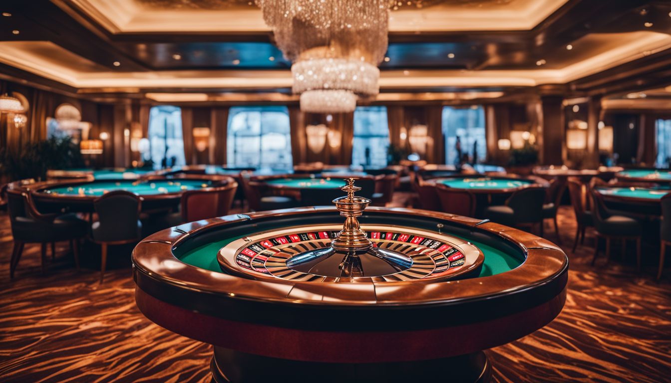 En elegant kasinobord med mångfald av kasinospel i stadsmiljö.